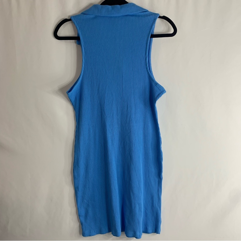 NWT Wild Fable Blue Ribbed Sleeveless Zip Collar Bodycon Mini Dress, Size L - Picture 6 of 7